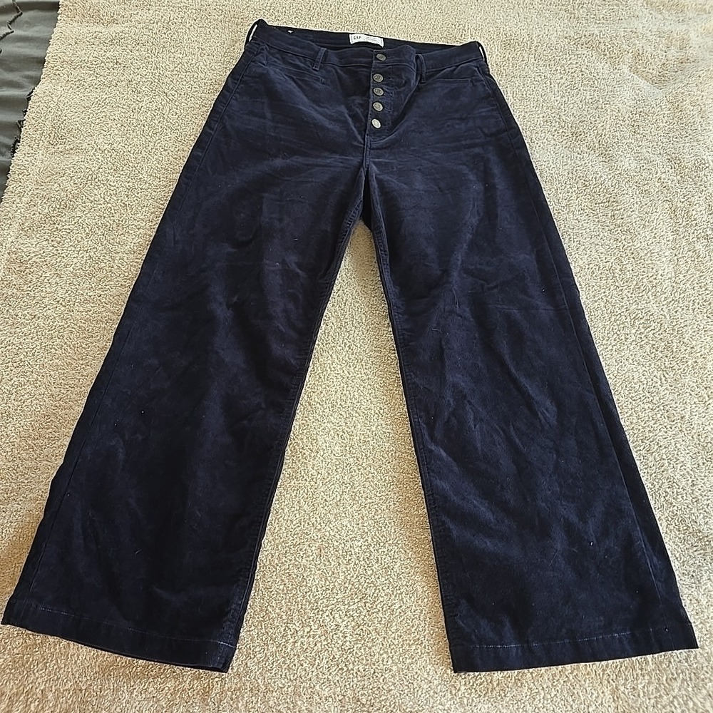 Gap High Stride Button-fly Corduroy Pants Blue Wide Leg Size‎ 32/14 Short